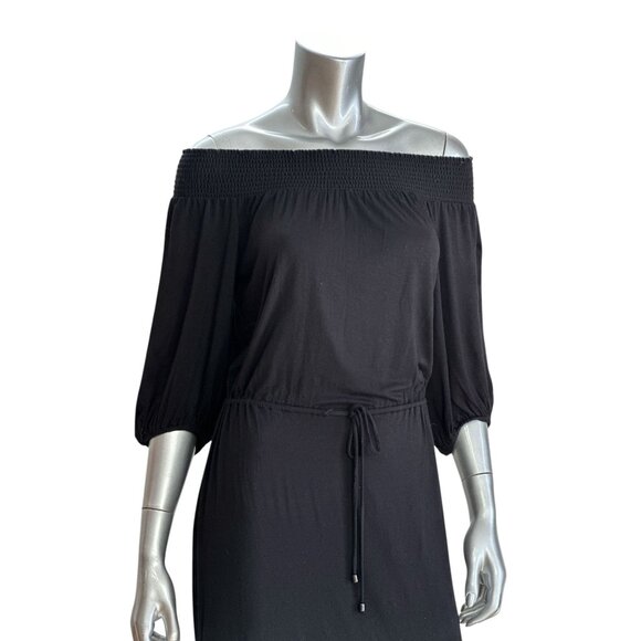 Ella Moss Black Off-Shoulder Smocked Neckline Midi Dress M - Picture 12 of 12